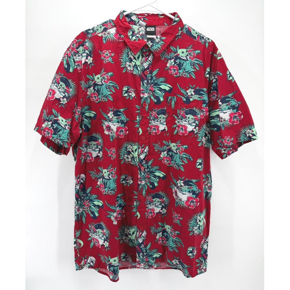 Star Wars Red Grogu Mandalorian Shirt Men XL Hawaiin Cotton Tropical Cosplay EUC